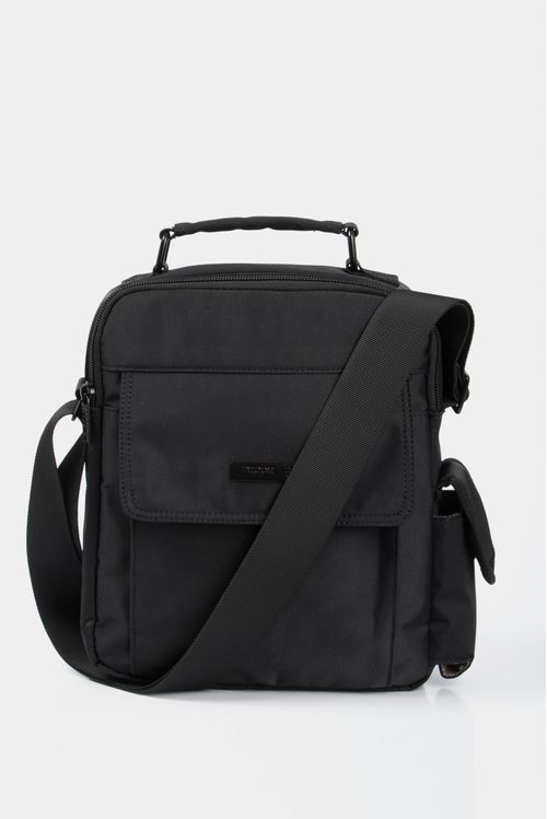 Bolso tipo manos libres para hombre en lona básico con tapa en el bolsillo frontal