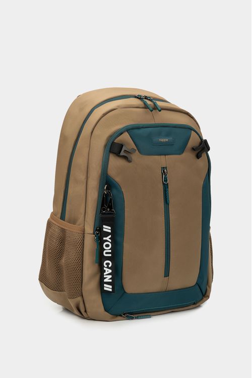 Bolso para hombre tipo tula morral en lona con sistema de malla para casco