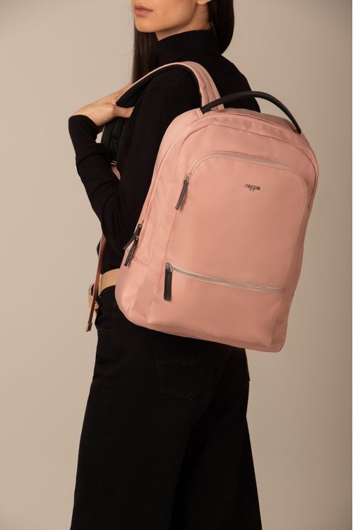 Bolso tipo tula morral para mujer en lona con cierres metalicos frontales y jaladeras en sintetico
