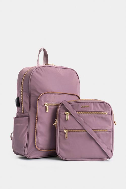 Bolso tipo tula morral en textil con bolsillo frontal removible